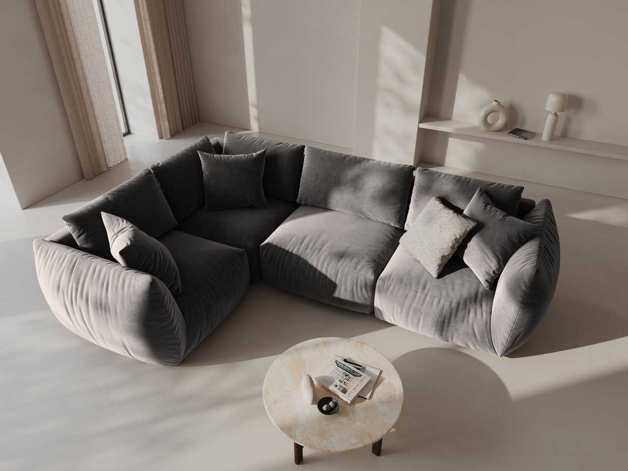 Coltar stanga 4 locuri, Chris-184, Micadoni Home, 295x210x80 cm, catifea, gri Colțare